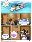  2019 absurd_res alst anthro canid canine canis clothed clothing comic comic_panel cruise_ship dialogue dialogue_box door doorframe doorway dress duo female hi_res honeymoon_cruise hyena inside male male/female mammal menzo merchant_ship mexican_wolf passenger_ship sea ship speech_bubble thaismotosuwa vehicle water watercraft wolf 
