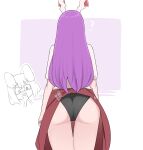  2girls ? animal_ears ass ass_focus black_panties chibi chibi_inset commentary commission english_commentary facing_away from_behind highres inaba_tewi long_hair mata_(matasoup) multiple_girls open_mouth panties prank purple_hair rabbit_ears red_skirt reisen_udongein_inaba shirt short_hair short_sleeves simple_background skirt solo_focus tape thick_eyebrows thigh_gap touhou underwear white_shirt 