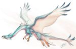  animal_focus arm_fins beak blue_eyes claws dragon fins from_side full_body head_fins monster no_humans open_mouth original profile scales signature simple_background solo tail talons wings yamamura_le yellow_background 