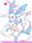 2023 ambiguous_gender belly_rub big_ears bird&#039;s-eye_view blue_body blue_ears blue_fur blue_tail blush bow_(feature) colored disembodied_hand duo ear_bow eeveelution eyes_closed feral feral_focus front_view full-length_portrait fur generation_6_pokemon happy heart_symbol hi_res high-angle_view human infinity_symbol kemono leg_markings long_ears lying mammal markings meter monotone_tail multicolored_body multicolored_fur nintendo on_back open_mouth open_smile petting pink_inner_ear pleasure_meter pokemon pokemon_(species) portrait quadruped ribbons shaded shiny_pokemon simple_background smile socks_(marking) solo_focus sylveon symbol tail two_tone_body two_tone_fur white_background white_body white_fur yuui 