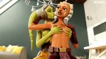 3d_(artwork) ahsoka_tano alien breasts clothed clothing digital_media_(artwork) duo female female/female green_body green_skin hera_syndulla hi_res kirelics lekku_(anatomy) lips nipples star_wars star_wars:_the_clone_wars star_wars_rebels togruta topless