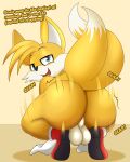  absurd_res anthro ass_clapping balls bellenightjoy big_butt bouncing_butt butt fur genitals hi_res looking_at_viewer looking_back male miles_prower sega solo sonic_the_hedgehog_(series) text twerking 