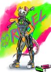  2022 anthro biped breasts clothing face_mask female footwear gas_mask hi_res mammal marsupial mask nipples paint peskybatfish phalangeriform pipe shoes solo spray_paint yellow_eyes 