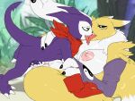  anthro bandai_namco big_breasts bodily_fluids breasts canid canine cum cum_in_pussy cum_inside digimon digimon_(species) duo e! female fox french_kissing genital_fluids hi_res humanoid imp impmon kissing male male/female mammal renamon sex 