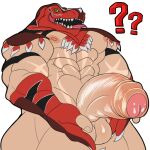 balls big_pecs bottomwear bottomwear_down claws clothing dinosaur genitals gloves handwear human humanoid_genitalia humanoid_penis king_of_dinosaurs king_of_fighters leather male mammal mask morinetsu muscular muscular_legs muscular_male nipples pecs penis prehistoric_species presenting red_clothing reptile scalie snk solo sports_mask sportswear sticker telegram_sticker the_king_of_fighters vein veiny_penis wrestling_mask wrestling_outfit