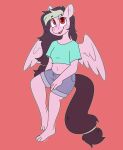  absurd_res anthro bottomwear clothing crop_top feet female galactic_lights hasbro hi_res my_little_pony navel retromochi shirt shorts smile solo topwear wings 