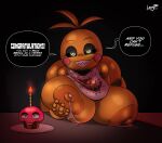  animatronic anthro avian bedroom bent_over bib big_breasts big_butt bodily_fluids breasts bubble_butt butt cupcake_(fnaf) dialogue english_text female five_nights_at_freddy&#039;s five_nights_at_freddy&#039;s_2 half-closed_eyes hi_res huge_breasts joaoppereiraus lactating looking_at_viewer machine narrowed_eyes nipples presenting presenting_breasts robot scottgames smile solo talking_to_viewer text thick_thighs toy_chica_(fnaf) video_games 