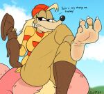  anthro bottomwear breasts canid canine canis clothing crossed_legs cuphead_(game) dialogue domestic_dog feet female foot_fetish foot_focus footwear hat headgear headwear hi_res mammal pants pilot_saluki_(cuphead) shoes solo video_games zp92 