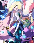  bare_shoulders bewear blonde_hair clefable dress green_eyes hair_over_one_eye high_heels holding holding_poke_ball lilligant long_hair looking_at_viewer lusamine_(pokemon) milotic mismagius mur_mu_mu nail_polish open_mouth poke_ball pokemon pokemon_(creature) pokemon_(game) pokemon_sm teeth ultra_ball upper_teeth very_long_hair white_dress yellow_nails 