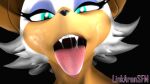  3d_(artwork) absurd_res anthro blue_eyes bodily_fluids chiropteran digital_media_(artwork) eyelashes female female_focus fur hi_res linkaransfm looking_at_viewer makeup mammal mouth_shot open_mouth oral oral_invitation rouge_the_bat saliva saliva_on_tongue saliva_string sega solo solo_focus sonic_the_hedgehog_(series) source_filmmaker teeth throat tongue tongue_out white_body white_fur yellow_body yellow_skin 