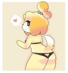  &lt;3 3_fingers absurd_res accessory animal_crossing anthro black_bra black_clothing black_nose black_panties black_underwear bra breasts butt canid canine canis clothing digital_media_(artwork) domestic_dog female fingers fur hair hair_accessory hair_bell heart_clothing heart_panties heart_underwear hi_res isabelle_(animal_crossing) mammal nintendo onigiri_punch panties shih_tzu simple_background smile solo speech_bubble toy_dog underwear video_games yellow_body yellow_fur 