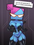 absurd_res armwear big_breasts blue_body blue_skin breasts clothing corset elbow_gloves english_text eyewear female frown garter_straps glasses gloves hair handwear hi_res humanoid legwear lingerie looking_at_viewer mario_bros nastasia nintendo not_furry paper_mario pink_hair sleepiitreat solo squish text thigh_highs thigh_squish thong topwear underwear whip