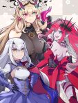 3girls absurdres bangs bare_shoulders blush breasts fairy_knight_gawain_(fate) fairy_knight_lancelot_(fate) fairy_knight_tristan_(fate) fate/grand_order fate_(series) highres large_breasts long_hair looking_at_viewer multiple_girls open_mouth small_breasts smile yuniyuni 