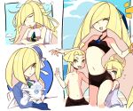  1boy 2girls alolan_vulpix bare_shoulders blonde_hair bracelet commentary_request gladion_(pokemon) green_eyes holding holding_pokemon jewelry lillie_(pokemon) long_hair lusamine_(pokemon) mother_and_daughter mother_and_son multiple_girls multiple_views mur_mu_mu nail_polish navel open_mouth pokemon pokemon_(anime) pokemon_(creature) pokemon_sm_(anime) smile very_long_hair yellow_nails younger 