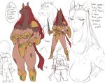  ambiguous_gender anthro armor bottomwear breasts brown_body brown_fur buckler butt cleavage clothed clothing colored_sketch dialogue digital_media_(artwork) duo english_text equid equine female fur greaves hair hand_on_hip hi_res holding_object holding_sword holding_weapon humanoid larger_female lightsource lips lipstick loincloth long_hair makeup mammal melee_weapon muscular muscular_female nipple_spikes nipples nude panties red_hair reverse_centaur shield shoulder_guard simple_background size_difference sketch skimpy skimpy_armor smaller_ambiguous speech_bubble strapless_clothing strapless_topwear sword taur teeth text topwear underwear weapon white_background 