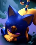  2022 all_fours animal_crossing ankha_(animal_crossing) anthro ass_up blue_hair bracelet butt domestic_cat felid feline felis female fennyfart fur glowing glowing_eyes hair headdress hi_res jewelry mammal nintendo nude solo video_games yellow_body yellow_fur 