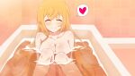  1girl ahoge bangs bath bathing bathroom bathtub blush breasts cleavage closed_eyes closed_mouth collarbone completely_nude heart large_breasts long_hair nude orange_hair pecorine_(princess_connect!) princess_connect! radio_(mei99) smile solo spoken_heart steam very_long_hair water wet 
