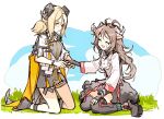  2girls animal_ears arknights artist_request blonde_hair boots brown_hair closed_eyes demon_girl demon_horns demon_tail eyjafjalla_(arknights) highres holding_hands horns ifrit_(arknights) infection_monitor_(arknights) multiple_girls orange_eyes sheep_ears sheep_girl sheep_horns tail thighhighs yuri 