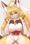  anthro blonde_hair blush breasts canid canine clothed clothing female fox fur hair hi_res horokusa0519 inner_ear_fluff kemono looking_at_viewer mammal smile solo tuft white_body white_fur 