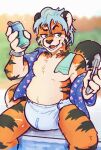  beverage_can diaper felid hi_res male mammal pantherine poolside slightly_chubby solo spacefluuff tiger 