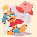  1:1 2022 angry anthro avian biped bird blue_body clothing daisiloou digital_drawing_(artwork) digital_media_(artwork) duo fight flat_colors hammer hat headgear headwear hi_res holding_hammer holding_object holding_tool jumping king_dedede kirby kirby_(series) looking_aside looking_at_another male nintendo penguin pink_body robe simple_background star tools video_games waddling_head 