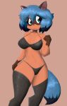  2022 absurd_res anthro blue_eyes blue_hair bra brand_new_animal brown_body brown_fur canid canine clothed clothing female fluffy fluffy_tail flutterthrash fur hair hi_res mammal michiru_kagemori panties raccoon_dog simple_background solo studio_trigger tanuki thick_thighs topwear underwear 