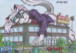  anthro attorney building businesswear car cerberus_(artist) domestic_cat felid feline felis female macro mammal not_big_and_not_clever outside plant profanity sleeping snow_(cerberus) traditional_media_(artwork) tree vehicle 