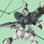  beam_rifle bmwsb0 char&#039;s_counterattack chinese_commentary commentary_request energy_gun feet_out_of_frame finger_on_trigger green_background gun gundam gundam_msv highres holding holding_gun holding_weapon incom_(gundam) legs_apart mecha mecha_focus mobile_suit no_humans nu_gundam_mp_type open_hand outstretched_arms robot science_fiction simple_background solo v-fin weapon yellow_eyes 