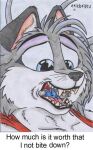  anthro blue_eyes canid canine canis cerberus_(artist) cerberus_(character) dialogue domestic_cat english_text felid feline felis female fur grey_body grey_fur lips macro male mammal micro not_big_and_not_clever snow_(character) teeth_showing text throat tongue traditional_media_(artwork) vore wolf 