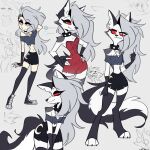 1:1 2022 absurd_res anthro canid canid_demon chizitx clothed clothing demon female fur grey_body grey_fur grey_hair hair hellhound helluva_boss hi_res human loona_(helluva_boss) mammal moon red_eyes simple_background sketch solo 