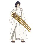  1boy artist_request black_hair blue_eyes closed_mouth holding holding_sword holding_weapon inukawa_seiroku looking_at_viewer male_focus non-web_source official_art orient_(series) sheath sheathed smile solo standing sword transparent_background weapon 