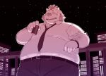  2022 anthro belly big_belly bottomwear clothing detailed_background gouryou humanoid_hands kemono lifewonders male mammal night outside overweight overweight_male pants shirt solo suid suina sus_(pig) sv_grart tokyo_afterschool_summoners topwear video_games wild_boar 