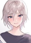  1girl anastasia_(idolmaster) blush earrings grey_hair grey_shirt highres idolmaster idolmaster_cinderella_girls jewelry kyuma_(hisa_hisa_ma) light_smile looking_at_viewer multicolored_eyes portrait shirt short_hair simple_background sketch solo stud_earrings white_background 