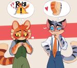 absurd_res anthro biped blue_eyes blush blush_lines calvin_mcmurray clothed clothing countershade_arms countershade_face countershade_fur countershade_tail countershading cousins_(lore) cydonia_xia domestic_cat duo felid feline felis fingers fur grey_body grey_fur hand_holding hi_res incestuous_fantasy lackadaisy male male/male mammal necktie orange_body orange_fur rocky_rickaby striped_body striped_fur stripes tail thought_bubble
