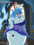  anthro big_breasts blue_hair blush bootleggz breasts butt butt_focus cel_shading clothed clothing crossover detailed_background digital_media_(artwork) eyelashes fangs female ghost ghost_tail glistening glistening_body hair hi_res lagomorph looking_at_viewer mammal mario_bros mario_plus_rabbids_kingdom_battle mario_plus_rabbids_sparks_of_hope nintendo open_mouth rabbid rabbid_ghost_girl raving_rabbids rayman_(series) revealing_clothes shaded signature smile solo spirit teeth thick_thighs ubisoft video_games white_body 