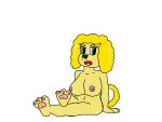  anthro ashley_mutski blue_eyes breasts canid canine canis domestic_dog feet female fluffy fluffy_tail foot_focus fur hair_fluff hi_res humanoid mammal pawpads paws solo sparkymageden_18plus yellow_body yellow_fur 