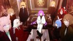  6+girls absurdres ahoge akai_haato aki_rosenthal animal_ears anya_melfissa black_footwear black_hair black_necktie black_shirt black_suit blonde_hair blue_eyes blue_hair brown_eyes brown_hair brown_suit collared_shirt couch crossed_legs demon_girl english_commentary feet_on_table formal green_eyes green_shirt hakos_baelz hakui_koyori highres hololive hololive_english hololive_grand_theft_auto hololive_indonesia horns indoors long_hair looking_at_viewer magazine_(weapon) mouse_ears mouse_girl multicolored_hair multiple_girls nakiri_ayame nanashi_mumei necktie on_couch one_side_up oni pink_hair purple_eyes rabbit_ears rabbit_girl red_eyes red_hair red_shirt red_suit shell_casing shirt short_hair sitting streaked_hair suit sunglasses tokoyami_towa usada_pekora very_long_hair virtual_youtuber white_hair white_necktie white_shirt white_suit yto9 