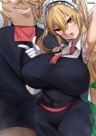 absurd_res animal_humanoid big_breasts blonde_hair bodily_fluids breasts clothed clothing dragon dragon_humanoid female fingers hair hi_res huge_breasts humanoid looking_at_viewer maid_headdress miss_kobayashi&#039;s_dragon_maid pupils sweat thick_thighs tohru_(dragon_maid) tomodachi