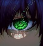  1boy absurdres artist_name blue_lock close-up commentary crain1art eye_focus green_eyes highres light_trail looking_at_viewer male_focus oliver_aiku purple_hair solo 