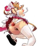  animal_ears anus areolae ass breasts brown_hair censored chikokuma detached_sleeves gaping huge_breasts long_hair nipples original pubic_hair puffy_nipples pussy skirt solo spread_anus thighhighs 
