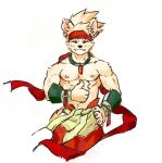 abs ainro anthro biceps canid canine canis clothing collar domestic_dog dong_xuan elysium_above eyes_closed fur hair male mammal muscular muscular_anthro muscular_male nipples pecs shirtless_male simple_background smile smiling_at_viewer solo white_body white_fur