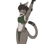 anthro big_butt butt clothed clothing female flat_chested loincloth_only multicolored_eyes muscular muscular_female nethe_(xvii) scar solo stretching xvii_(artist)