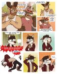 anthro bottomwear bread building canid canine canis clothing comic deer dialogue door english_text eyewear fence flustered flustered_male food footwear fur glasses hair hi_res hoodie inner_monologue leo_(nardodraws) male mammal moose nardodraws nervous nervous_smile nervous_sweat new_world_deer outside panicking pants plant reluctant rodney_(nardodraws) sharp_teeth shirt shoes sidewalk speech_bubble spiral_eyes standing street tank_top teeth text tom_(nardodraws) topwear tree window wolf