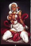  absurdres bang-you belt breasts censored cleavage cum cum_pool dark_elf dark_skin dress elf green_eyes highres huge_breasts jewelry pirotess pointy_ears pussy rape record_of_lodoss_war shiny shiny_skin short_dress slime solo sweat tears tentacles thighhighs white_hair 