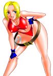  1girl bad_source belt blonde_hair blue_eyes blue_gloves blue_mary covered_nipples crop_top fingerless_gloves gloves loose_belt mokkouyou_bond open_mouth panties red_panties short_hair smile snk star_(symbol) tattoo the_king_of_fighters underwear 