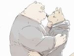 2024 anthro bear blush canid canine canis clothing domestic_dog duo embrace hi_res hug humanoid_hands kemono male mammal overweight overweight_male pommn_mn shirt simple_background topwear
