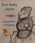 anthro beanie big_breasts bodily_fluids breasts clothing cookie dinosaur english_text erin_(snoot_game) female food geeksandkicks hand_on_face hat headgear headwear hi_res long_tail monochrome one_eye_closed reptile scalie simple_background snoot_game snout solo spiked_back spiked_tail spikes spikes_(anatomy) tail tears text traditional_media_(artwork) twitter wide_hips