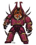 anthro armor blue_eyes canid canine chaos_space_marine ear_piercing fox machine male mammal piercing power_armor rosevnightshade_(artist) solo spiked_armor spikes warhammer_(franchise) warhammer_40000 world_eaters
