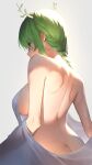  1girl absurdres ass bingsardina braid braided_ponytail branch breasts brown_eyes ceres_fauna english_commentary from_behind green_hair grey_background highres hololive large_breasts long_hair looking_ahead profile see-through shoulder_blades sideboob sidelighting simple_background solo virtual_youtuber 