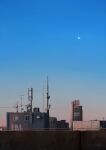  alu.m_(alpcmas) antennae blue_sky evening gradient_sky highres moon no_humans orange_sky original outdoors rooftop satellite_dish scenery signature sky 